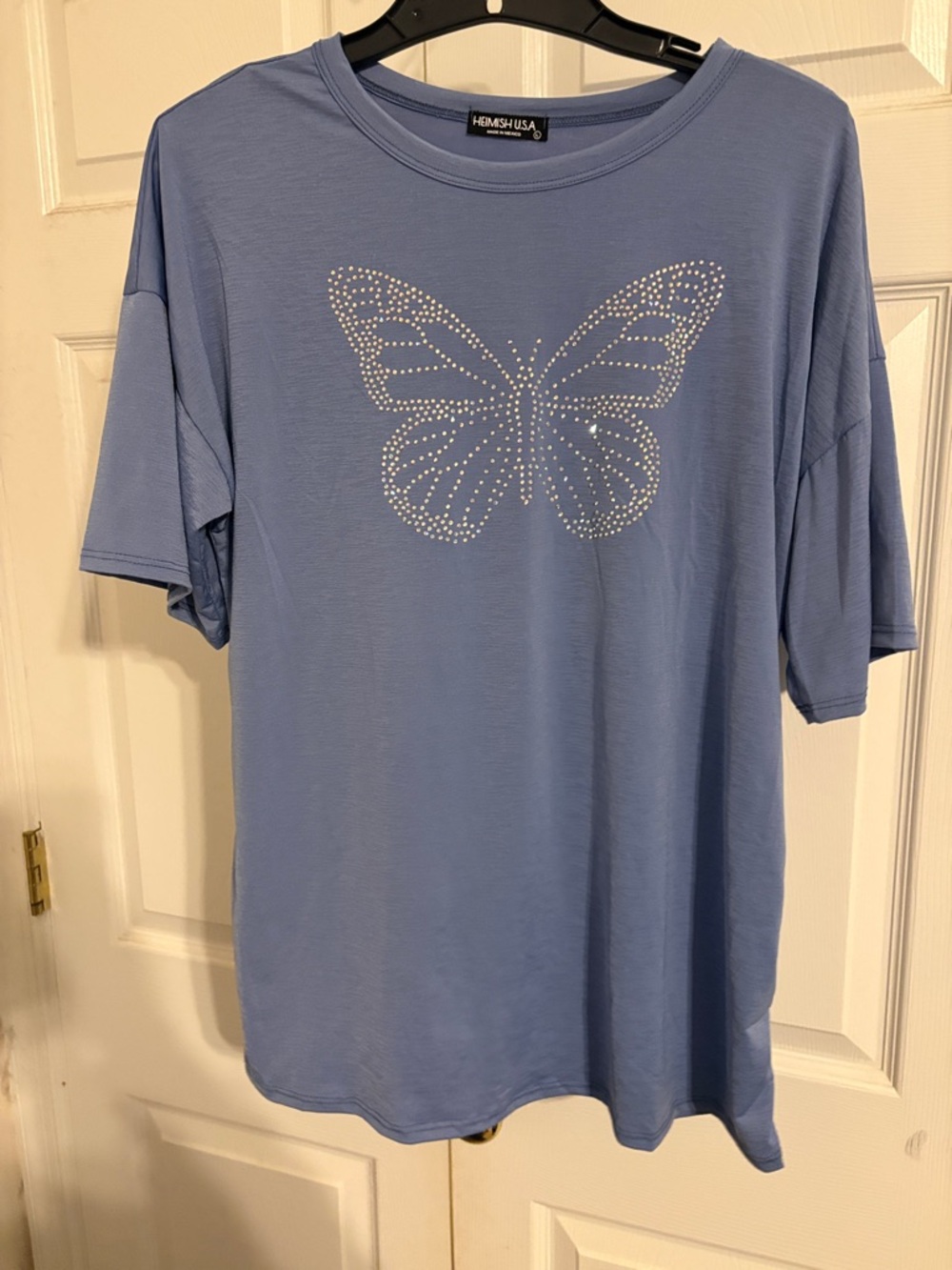 HEIMISH USA Blue Rhinestone Butterfly Short Sleeve Tee